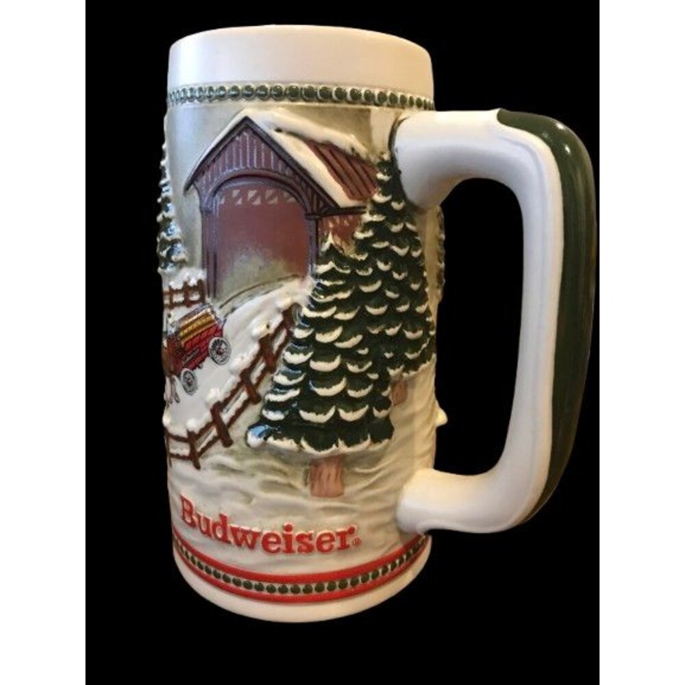 Budweiser Beer Stein Mug Champion Clydesdales Ceramic Ceramarte Holiday 1984